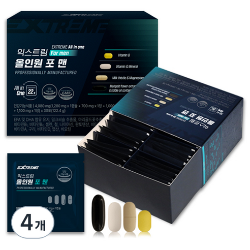 익스트림 올인원 포 맨 멀티비타민, 30회분, 4개
