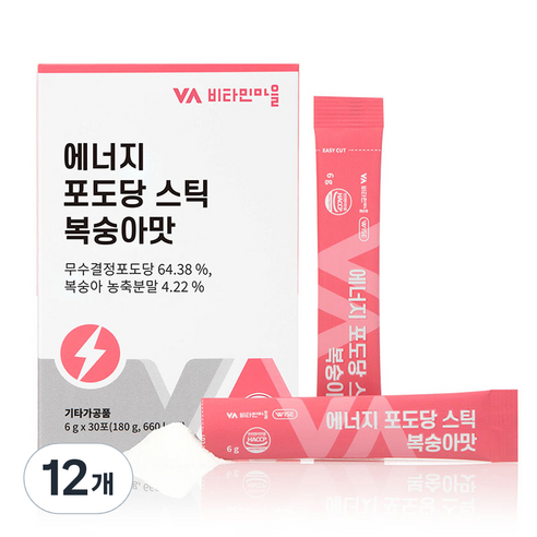 비타민마을 에너지 포도당 스틱 복숭아맛 30p, 6g, 30개입, 12개