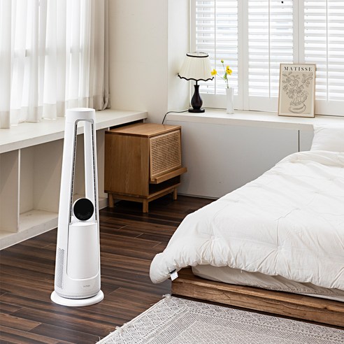 좁은 공간에도 시원하고 안전하게, 듀플렉스 타워형 BLDC 날개없는 선풍기