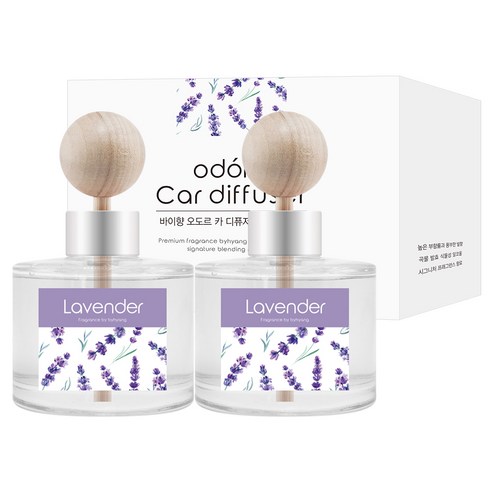 오도르 카 차량용 디퓨저 120ml + 나무봉스틱 + 양면테이프 세트, 라벤더, 2개