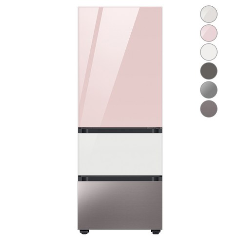 [색상선택형] 삼성전자 비스포크 김치플러스 냉장고 방문설치, 글램 화이트, RQ33A74C2AP, 글램 핑크 + 글램 화이트 + 브라우니 실버