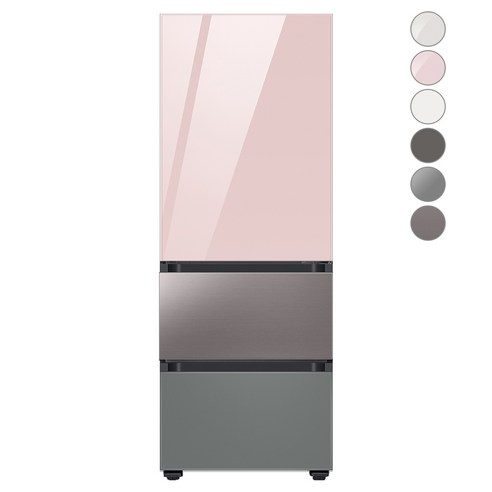 [색상선택형] 삼성전자 비스포크 김치플러스 냉장고 방문설치, 글램 핑크 + 브라우니 실버 + 새틴 그레이, RQ33A74A1AP