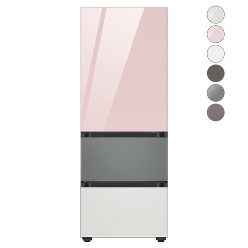 [색상선택형] 삼성전자 비스포크 김치플러스 냉장고 방문설치, 글램 핑크 + 새틴 그레이 + 코타 화이트, RQ33A74A1AP