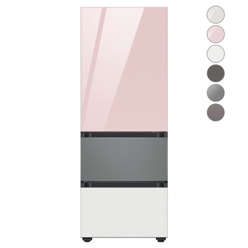 [색상선택형] 삼성전자 비스포크 김치플러스 냉장고 방문설치, 글램 핑크 + 새틴 그레이 + 글램 화이트, RQ33A74A1AP
