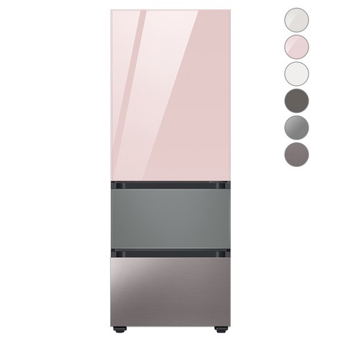 [색상선택형] 삼성전자 비스포크 김치플러스 냉장고 방문설치, 새틴 그레이, RQ33A74C2AP, 글램 핑크 + 새틴 그레이 + 브라우니 실버