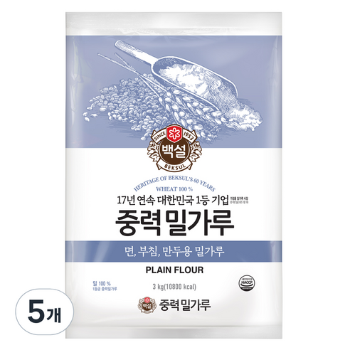 백설 중력밀가루, 3kg, 5개