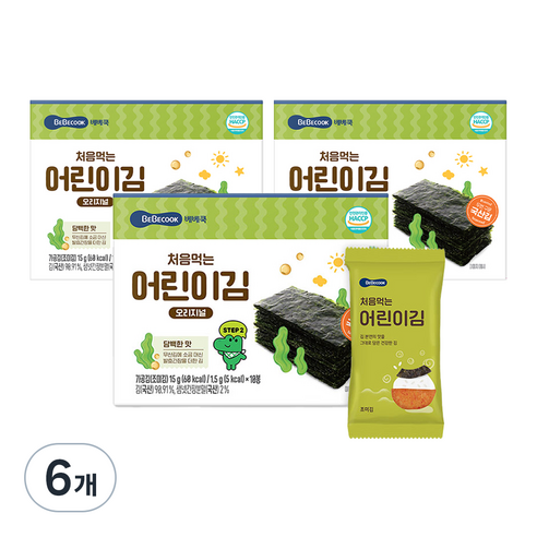 베베쿡 처음 먹는 어린이김, 15g, 6개, 오리지널