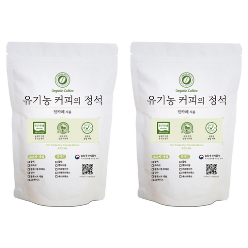 인카페 유기농 커피의 정석 올가닉블랙 분쇄 커피, 200g, 에스프레소, 2개