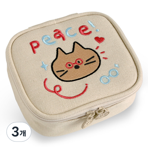아이코닉 두들 미니 휴대용 멀티 수납 파우치, 01 Cream beige, 3개