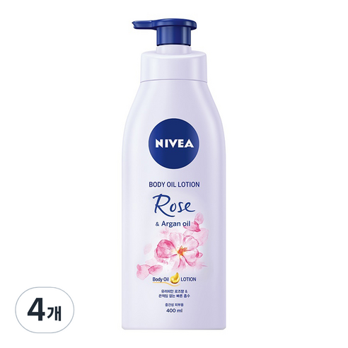 니베아 로즈 앤 아르간 바디오일로션, 400ml, 4개