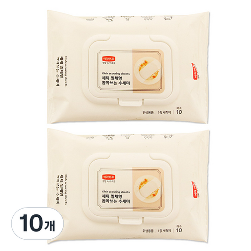 롯데이라이프 세제 일체형 뽑아쓰는 수세미, 10개입, 10개