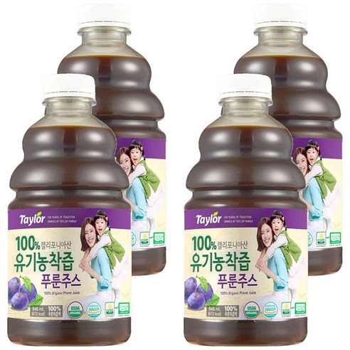 테일러팜스 유기농 착즙 푸룬주스, 946ml, 4개