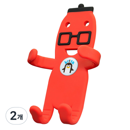 신풍산업 귀요미군 차량용 핸드폰 송풍구형 거치대, 2개, 레드