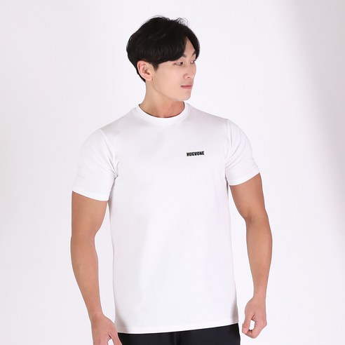 허그본 남성용 베이직 스몰 로고 머슬핏 반팔 티셔츠 무지라인