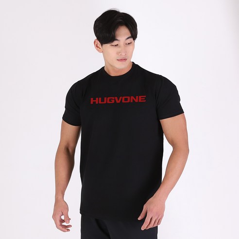 허그본 남성용 무지라인 머슬핏 빅로고 레드라인 반팔 티셔츠
