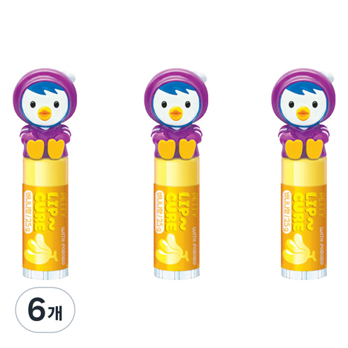 케이엠제약 뽀로로 유아용 패티 립큐어 립밤 2.5g, 바나나향, 6개
