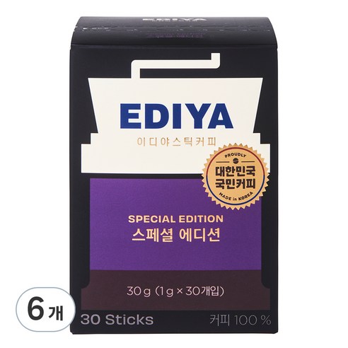 이디야 비니스트 스페셜 에디션 원두커피스틱, 1g, 30개입, 6개