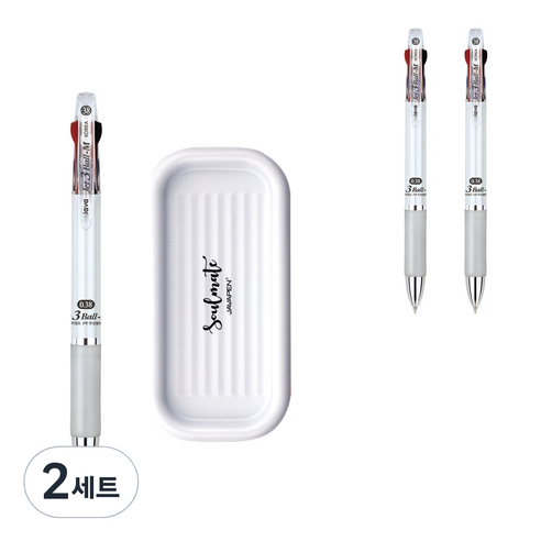 자바펜 제트3볼 M 펜 0.38mm 3p + 펜트레이 세트, 화이트(볼펜), 랜덤발송(펜트레이), 2세트