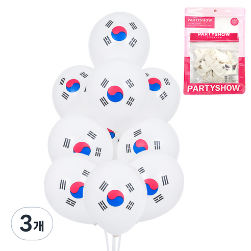 파티쇼 파티 장식 풍선 태극기 인쇄 풍선 10p, 혼합색상, 3개