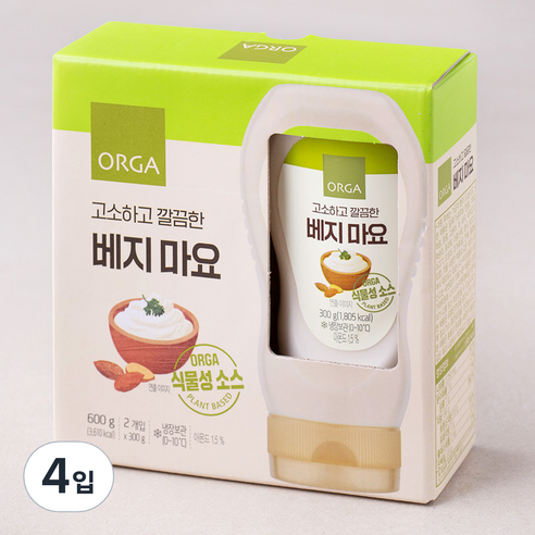 ORGA 고소하고 깔끔한 베지 마요, 300g, 4입