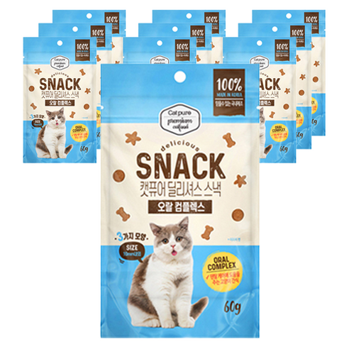 캣퓨어 고양이 딜리셔스 스낵, 10개, 60g, 오랄컴플렉스