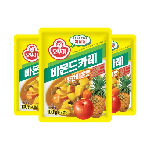 오뚜기 바몬드 카레 골드 약간매운맛 과립형, 100g, 3개