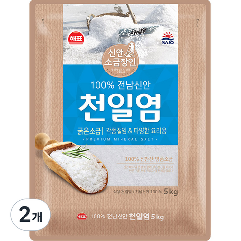 해표 천일염 굵은소금, 2개, 5kg