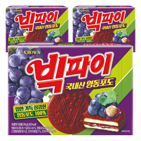 빅파이 영동포도 과자파이 중, 216g, 3개