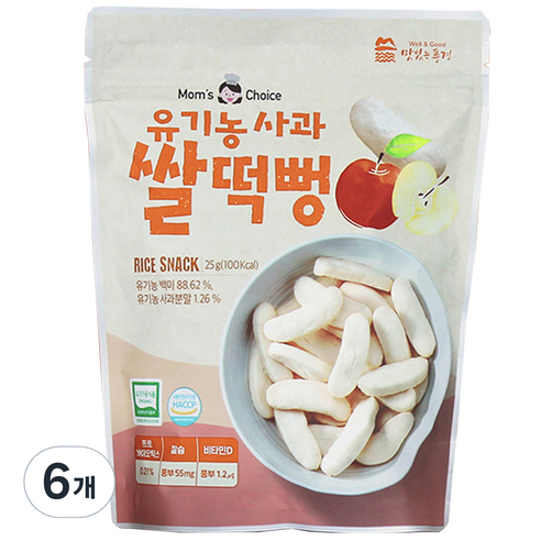 맛있는풍경 유아용 유기농 사과 쌀떡뻥 25g, 6개, 사과맛