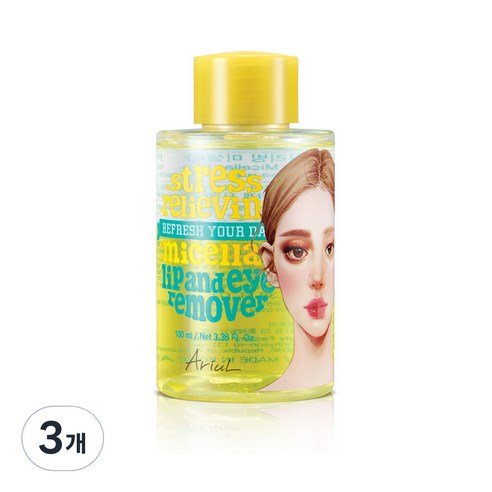 아리얼 스트레스 릴리빙 미셀라 립 앤 아이 리무버, 100ml, 3개