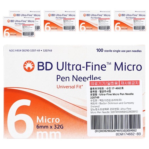 벡톤디킨슨 BD 울트라 파인 당뇨관리 인슐린주사 6mm x 32g, 6개