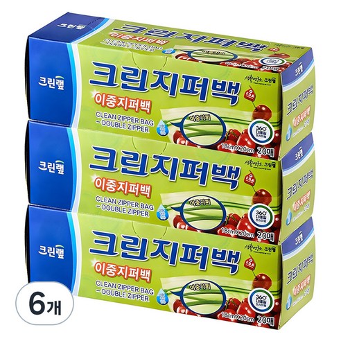 크린랲 이중지퍼백, 소(S), 20개입, 6개