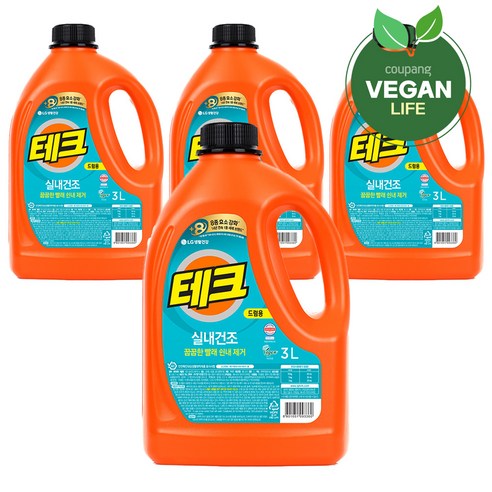 테크 실내건조 세탁세제 본품, 3L, 4개