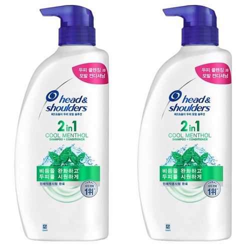 헤드앤숄더 2in1 쿨멘솔 샴푸 겸 컨디셔너 산뜻한 향, 800ml, 2개