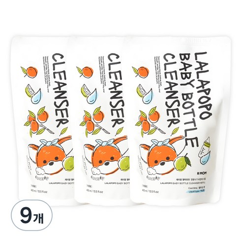 케이맘 랄라포포 유아용 젖병식기세정제 액상형 리필 쿨라임향, 400ml, 9개