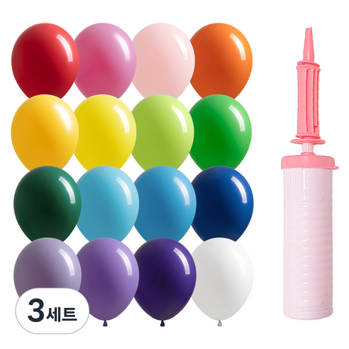 조이파티 조이벌룬 레인보우 풍선 25cm 100p + 손펌프 세트, 풍선(랜덤발송), 손펌프(마카롱핑크), 3세트