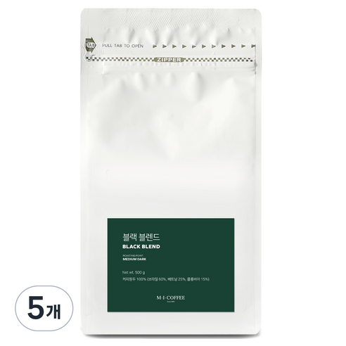 엠아이커피 블랙 블렌드, 홀빈(분쇄안함), 500g, 5개