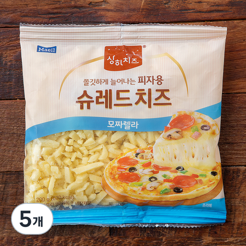 상하치즈 매일유업 모짜렐라 피자용 슈레드 치즈, 200g, 1개입, 5개