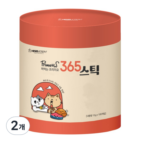 프리미요 고양이 장 건강 짜먹는 프리미요 365스틱 영양제 15g x 100p, 2개, 장건강/유산균, 혼합맛(참치 / 닭고기)