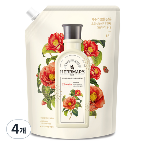 허브마리 1848 섬유유연제 카멜리아 힐 리필, 1.6L, 4개