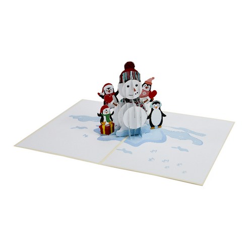 이음드림 크리스마스 펭귄과 눈사람 3D 입체 팝업 카드 + 봉투, 화이트, 1개
