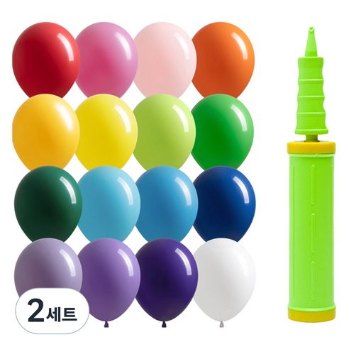 조이파티 조이벌룬 레인보우 풍선 25cm 100p + 손펌프 세트, 풍선(랜덤발송), 손펌프(라임그린), 2세트