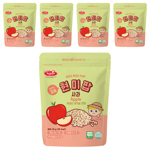 베베스트 유기농 칼슘 현미팝, 사과, 5개, 20g