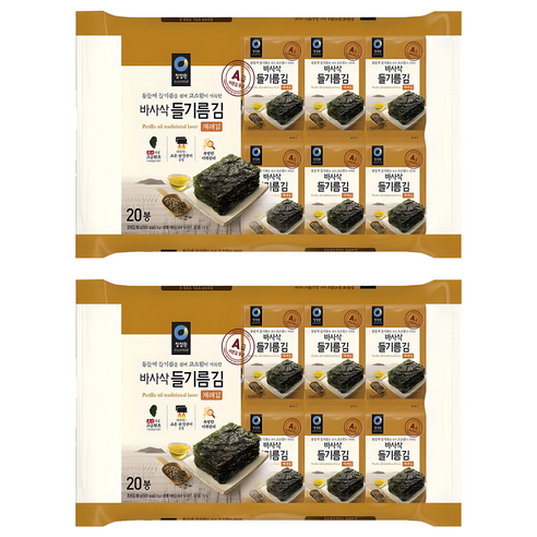 청정원 바사삭 들기름김 바사삭 들기름김, 4g, 40개