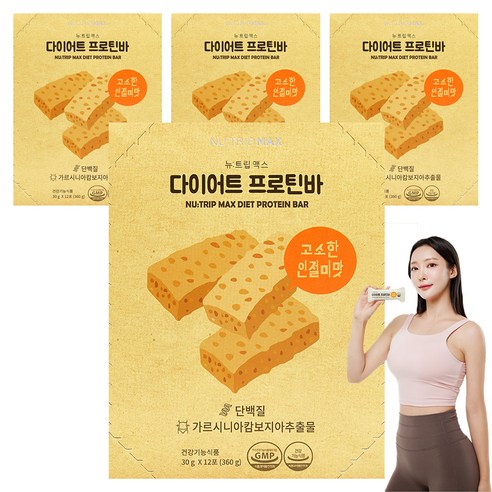 뉴트립 다이어트 프로틴바 12p, 360g, 4개