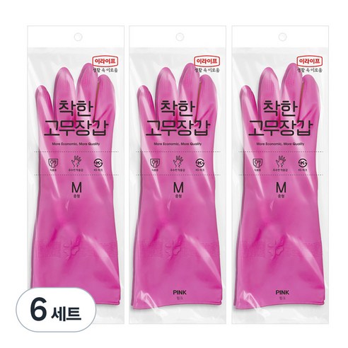 롯데이라이프 착한 고무장갑, 핑크, 중(M), 6세트