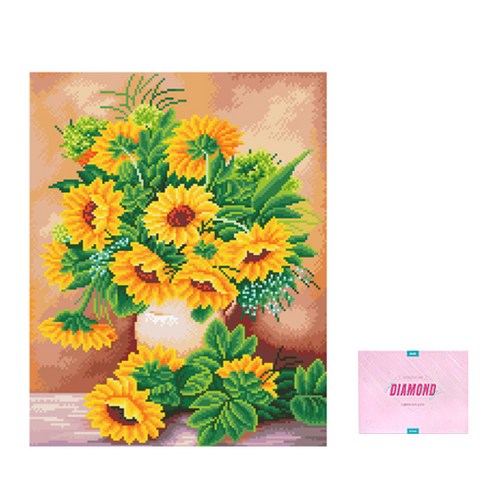 디클레어 액자 캔버스형 보석십자수 DIY 키트 40 x 50 cm, 1세트, 해바라기 화병 3