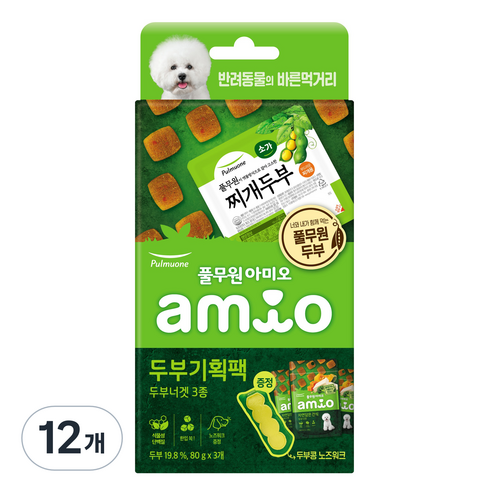 풀무원 강아지 아미오 두부너겟 간식 3p, 두부, 80g, 12개