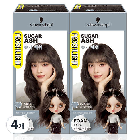 프레쉬라이트 폼 헤어 컬러 염색제, 슈가애쉬, 4개