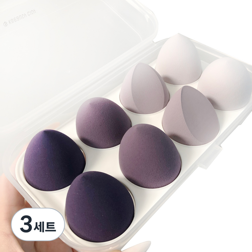 케이뷰티시티 물방울 똥퍼프 8p + 보관 케이스 세트, 울트라바이올렛, 3세트